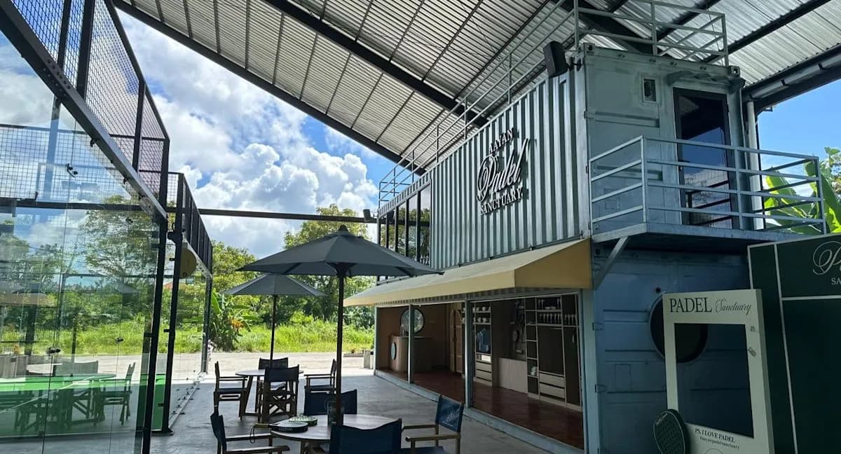 Courts and seating area at Aayan Padel Sanctuary