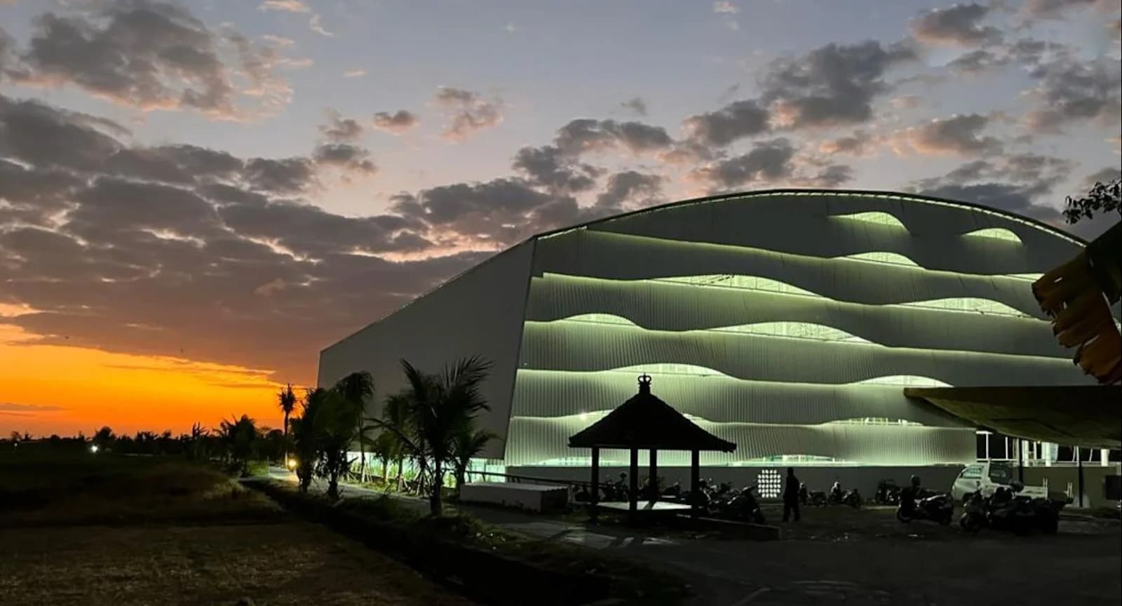 Bali Padel Academy building at sunset
