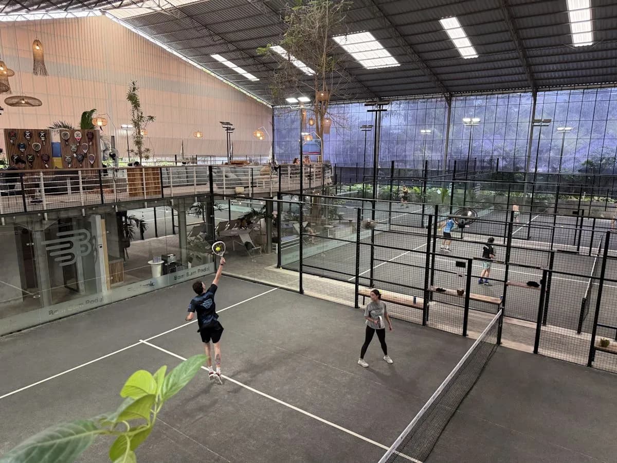 Covered courts viewed from above at Bam Bam Padel Ubud