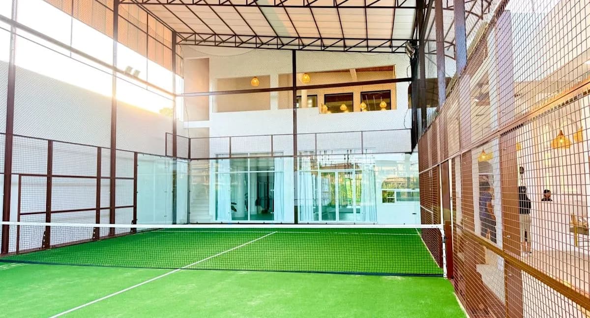 Green roofed padel court at Body Craft Elements