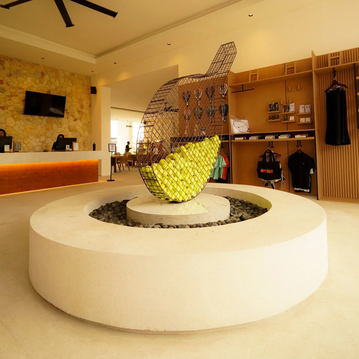 Reception and seating inside Island Sports Canggu