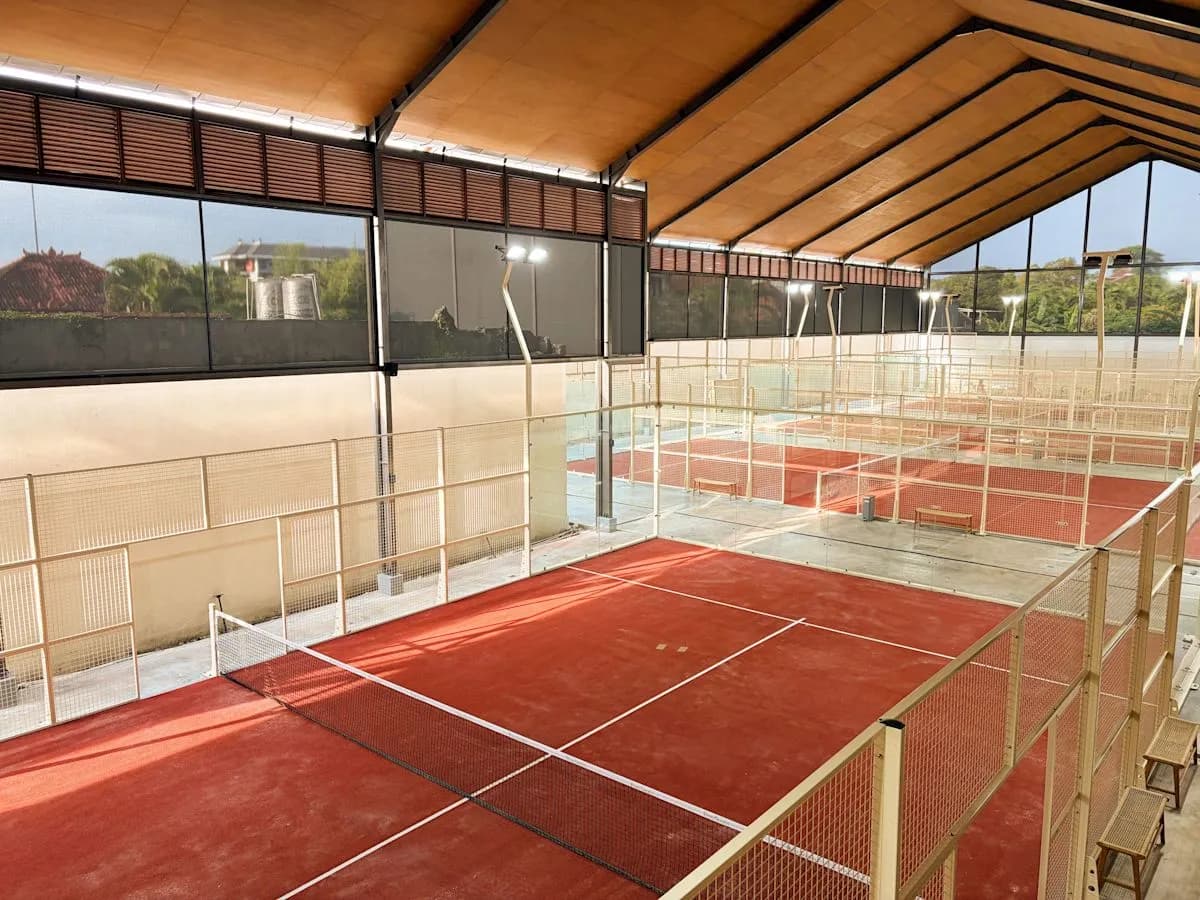 Covered terracotta padel courts at The Padel Society Bali Seminyak