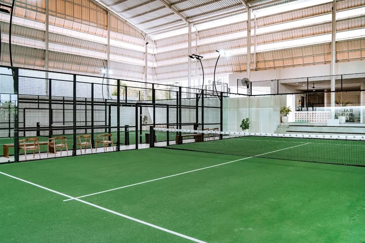 Green roofed padel court at Bali Padel House